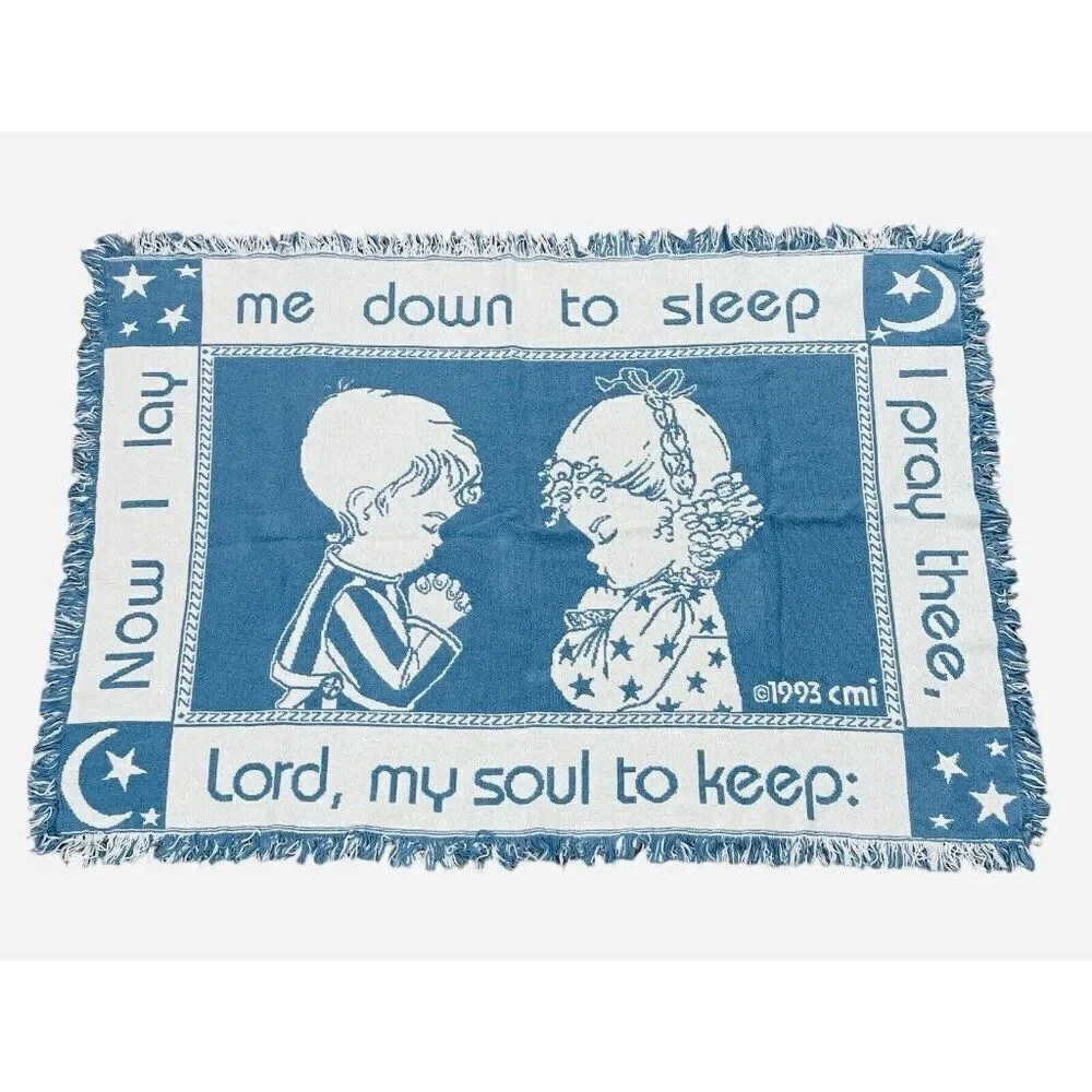 Vintage 1993 CMI Childrens Prayer Tapestry Throw 47x33 Now I Lay Me Kids Praying